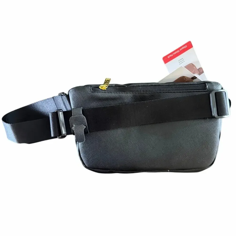 Huggies Crossbody Diaper Bag Black Vegan Leather Changing Pad NWT